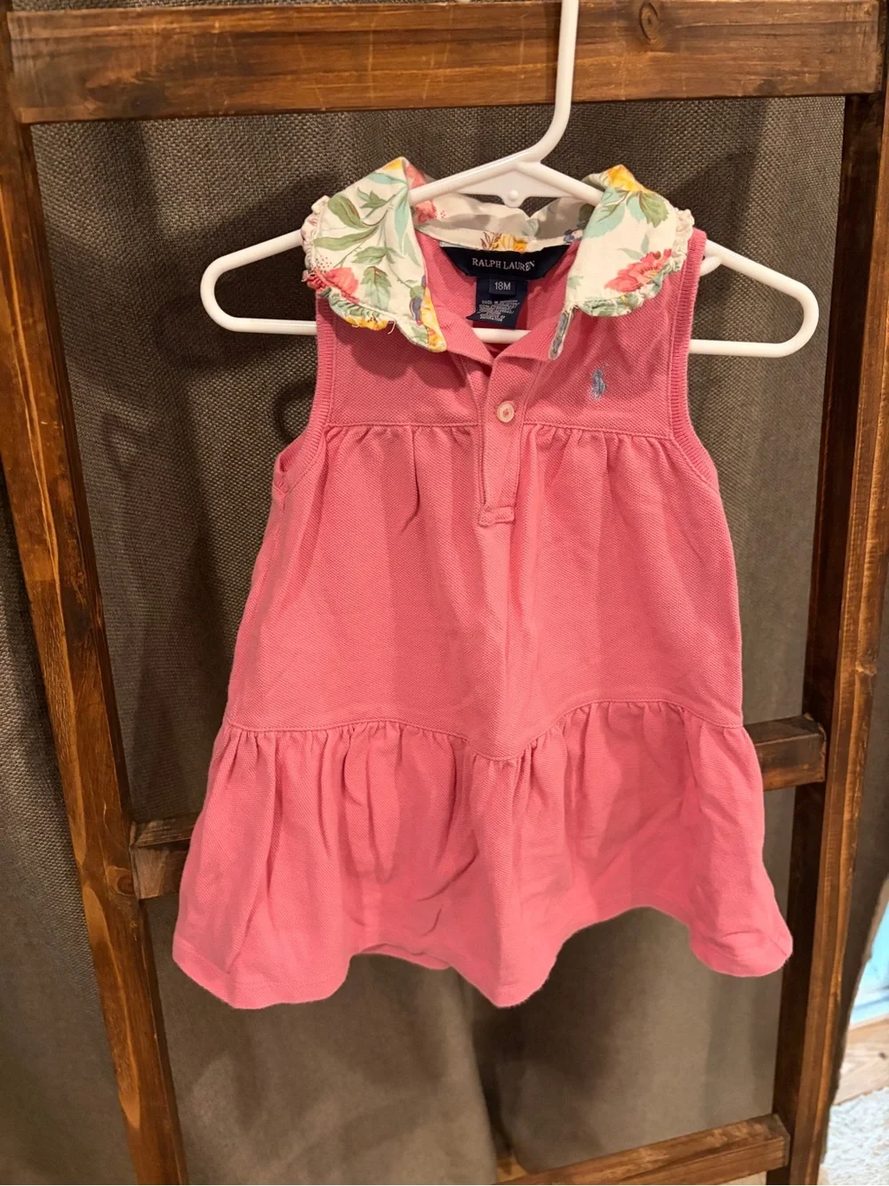 Ralph Lauren Pink Polo Dress with Floral Trim Collar